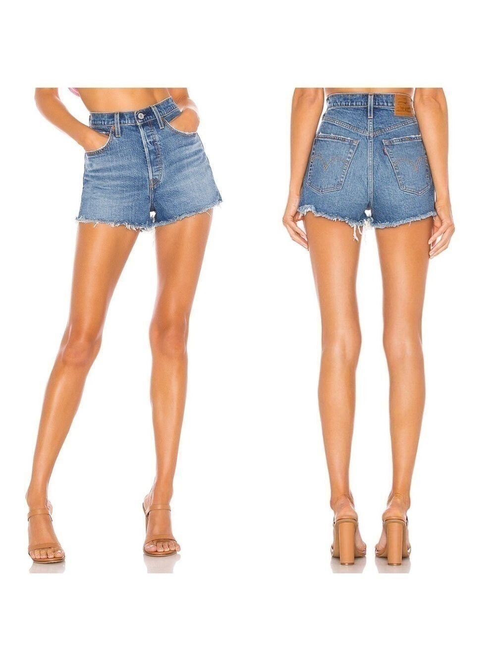 Levi’s Ribcage High Rise Raw Edge Jean Shorts - Picture 12 of 12